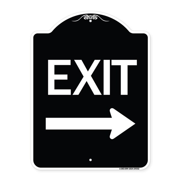 Signmission Exit with Right Arrow Heavy-Gauge Aluminum Architectural Sign, 24" H, 18" L, BW-1824-24552 A-DES-BW-1824-24552 - main